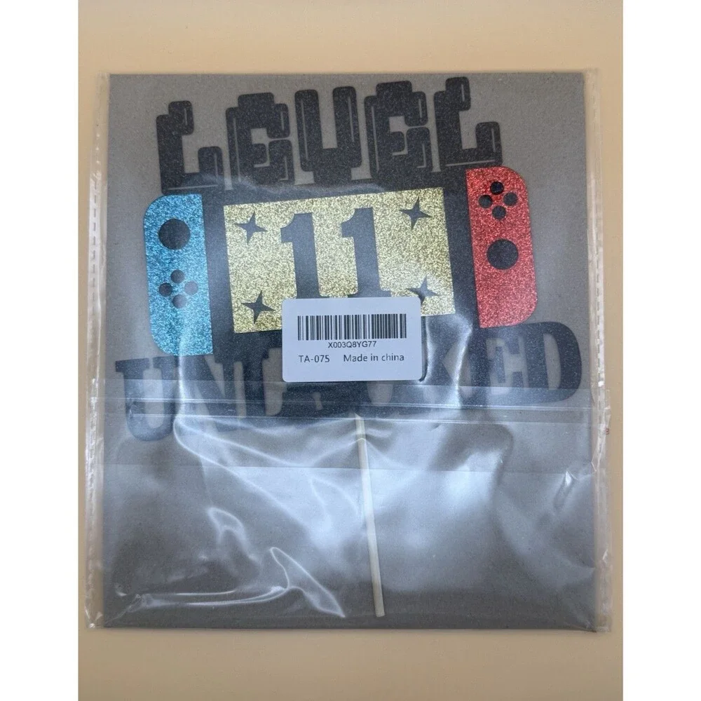 Level 11 Unlocked Video Game Cake Topper Glitter Gamer 11th Birthday Party New